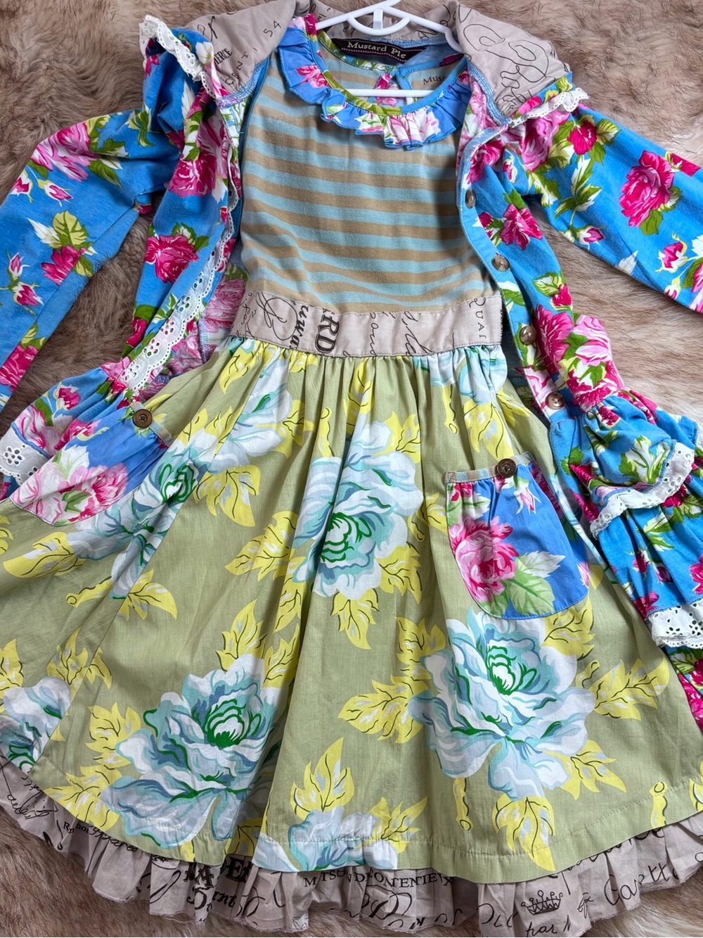 Mustard Pie Floral Dress and Jacket Set - Blue, Green, Yellow, Pink